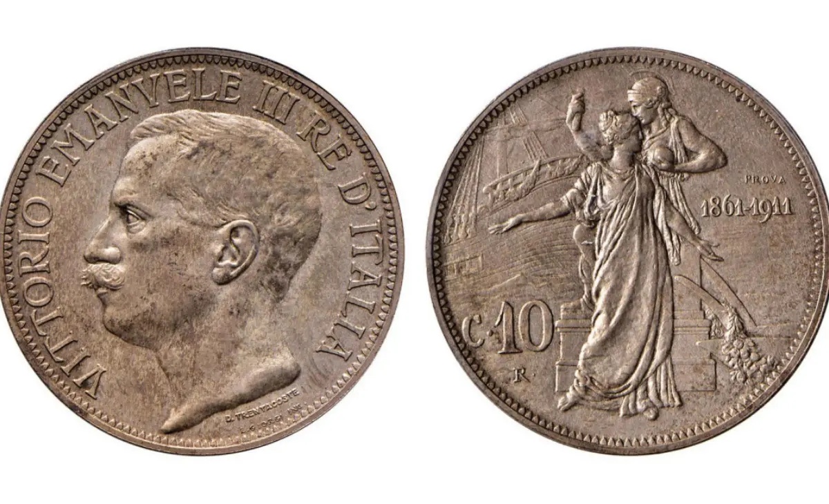 Valore moneta da 10 Centesimi Cinquantenario PROVA 1911