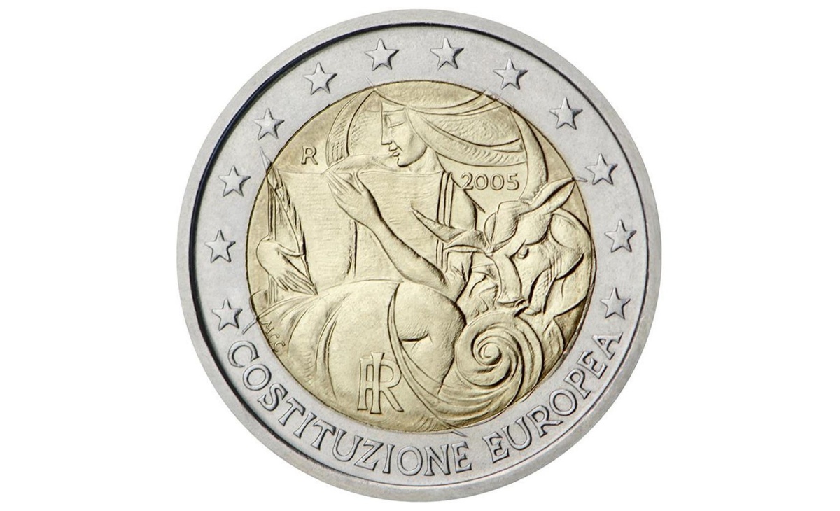 Valore moneta da 2 Euro Commemorativi Italia 2005 – 1° anniversario della firma della Costituzione europea