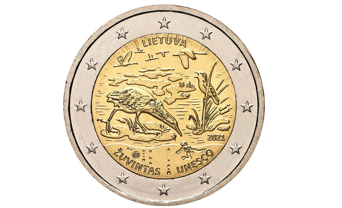 Valore moneta da 2 euro Lituania 2021 Riserva della Biosfera di Zuvintas