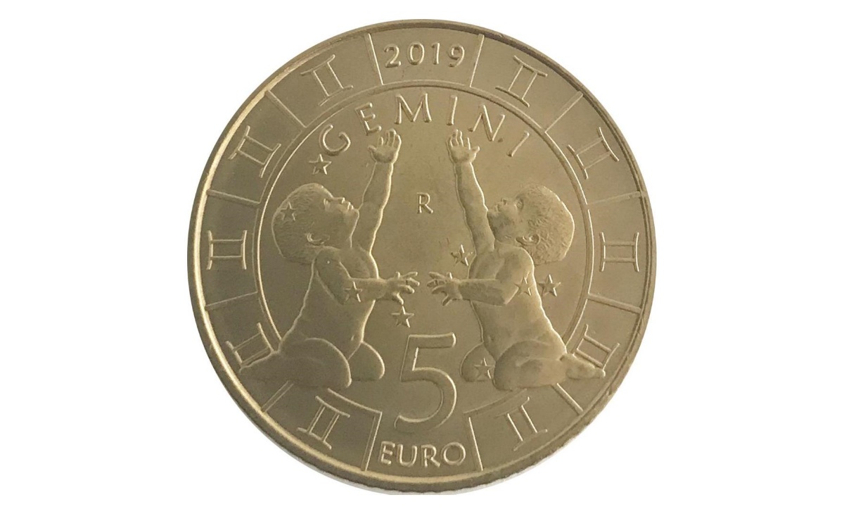 Caratteristiche moneta da 5 euro San Marino 2019 serie Zodiaco Gemelli Monometallico