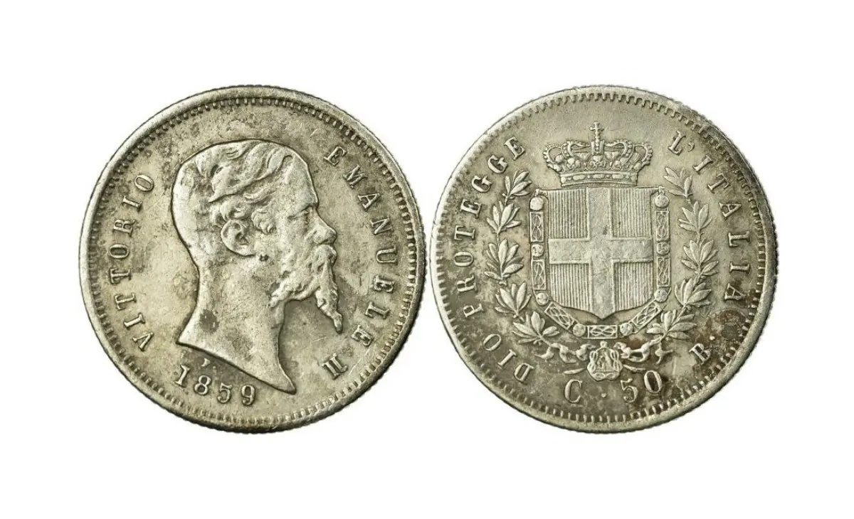 Valore moneta da 50 Centesimi Lire Vittorio Emanuele II Re Eletto Bologna