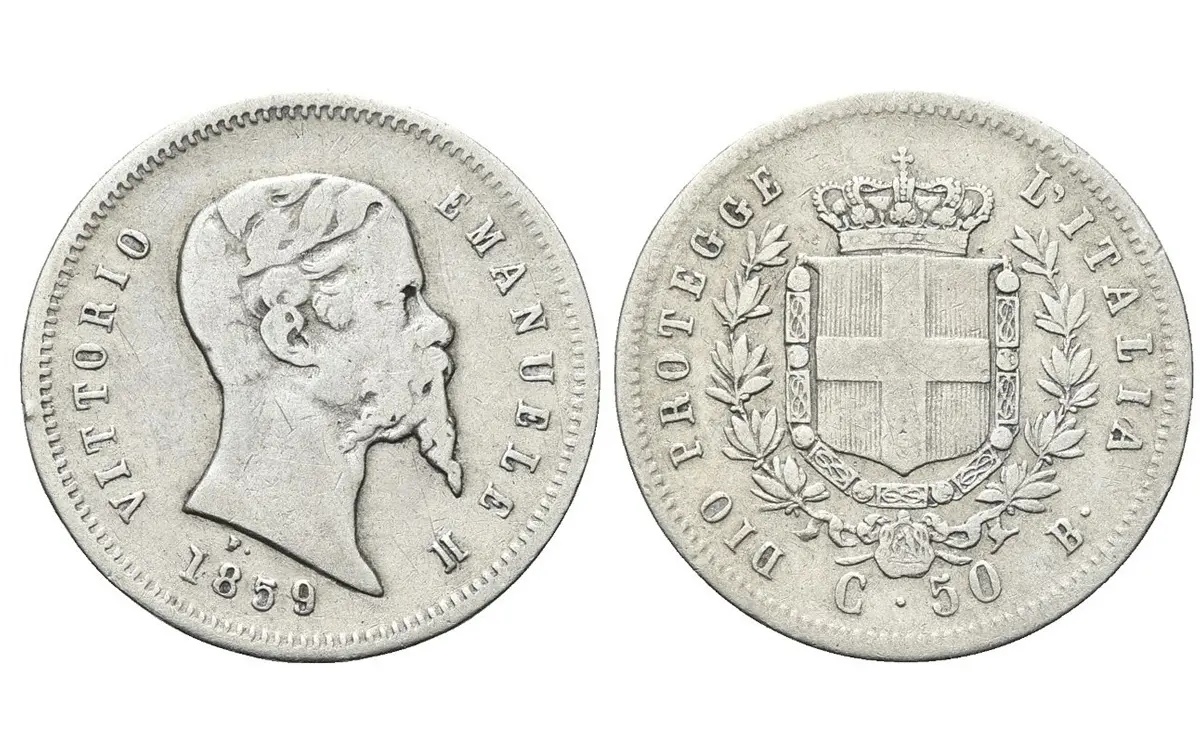 Valore moneta da 50 Centesimi Lire Vittorio Emanuele II Re Eletto Bologna