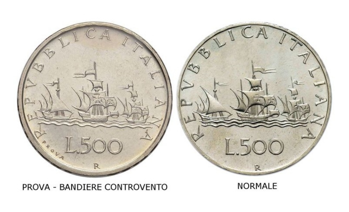 Valore moneta da 500 Lire Argento con le Vele al Contrario