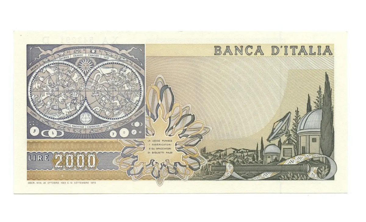 Valore banconota da 2.000 Lire Galileo Galilei