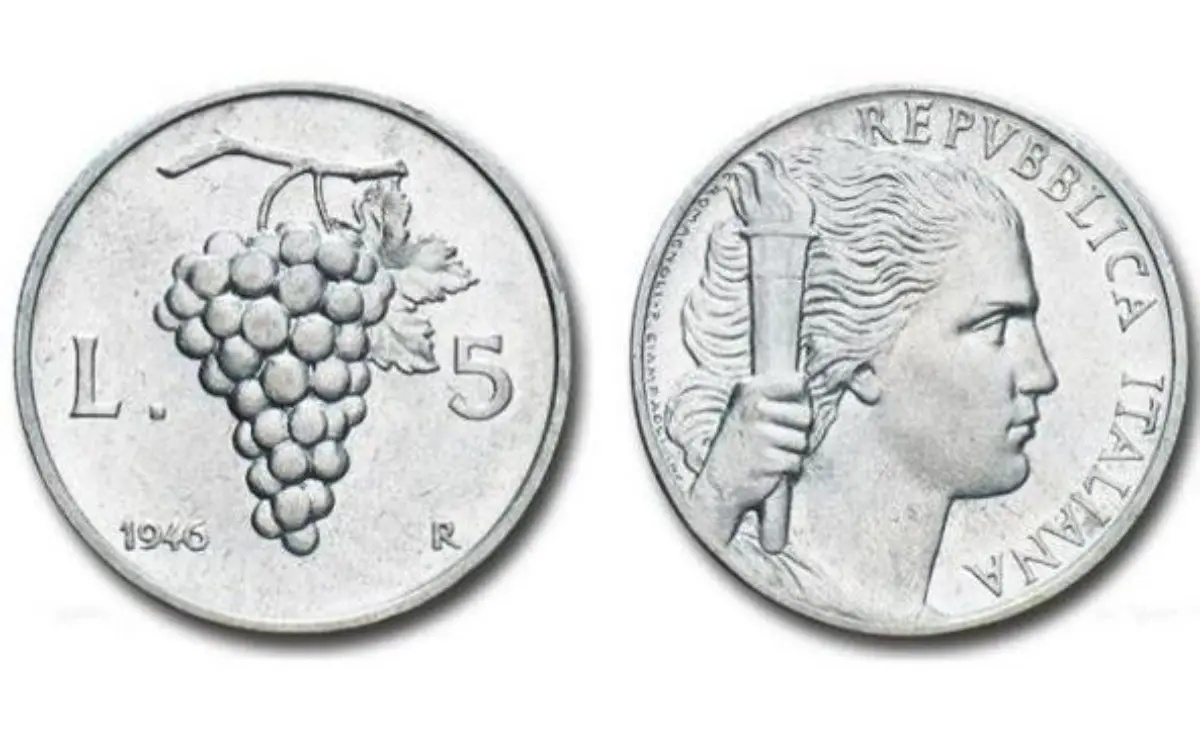 Valore moneta da 5 Lire Uva