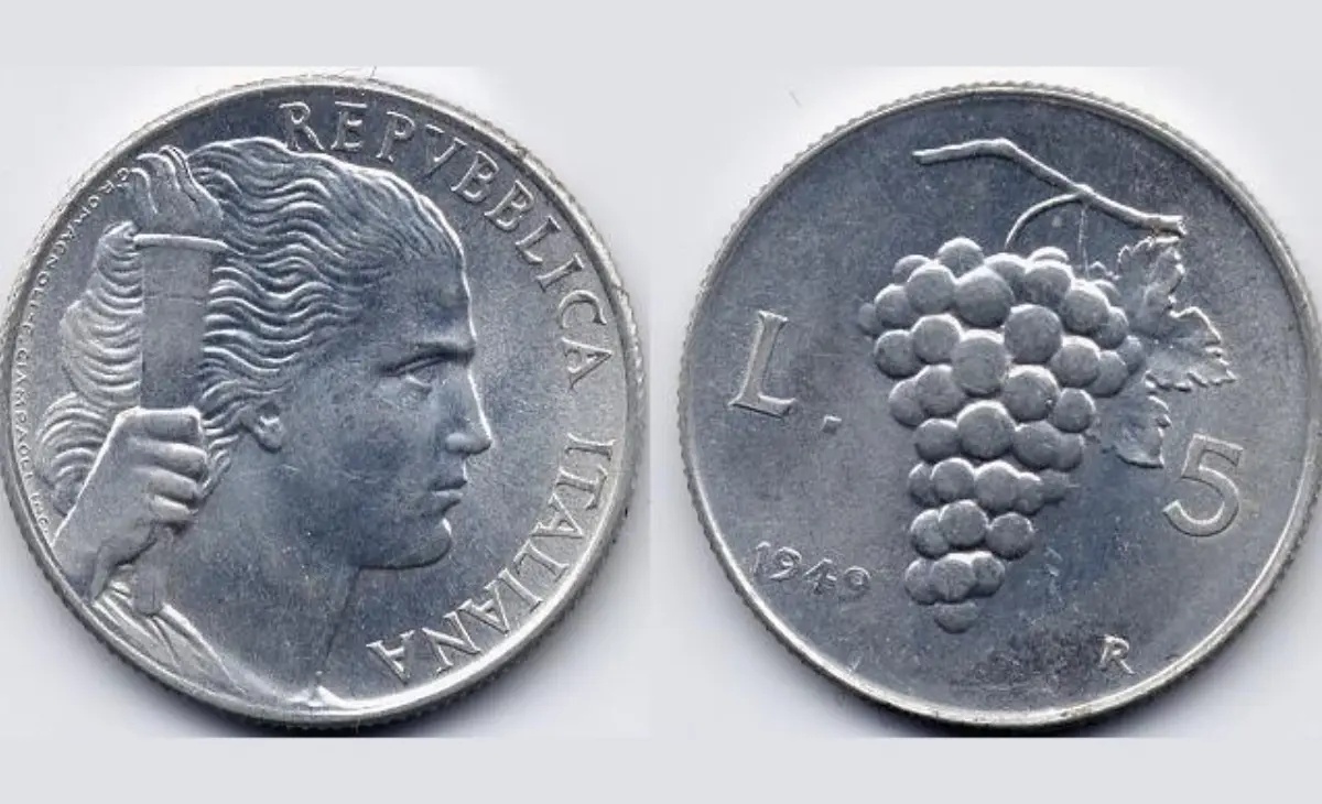 Valore moneta da 5 Lire Uva