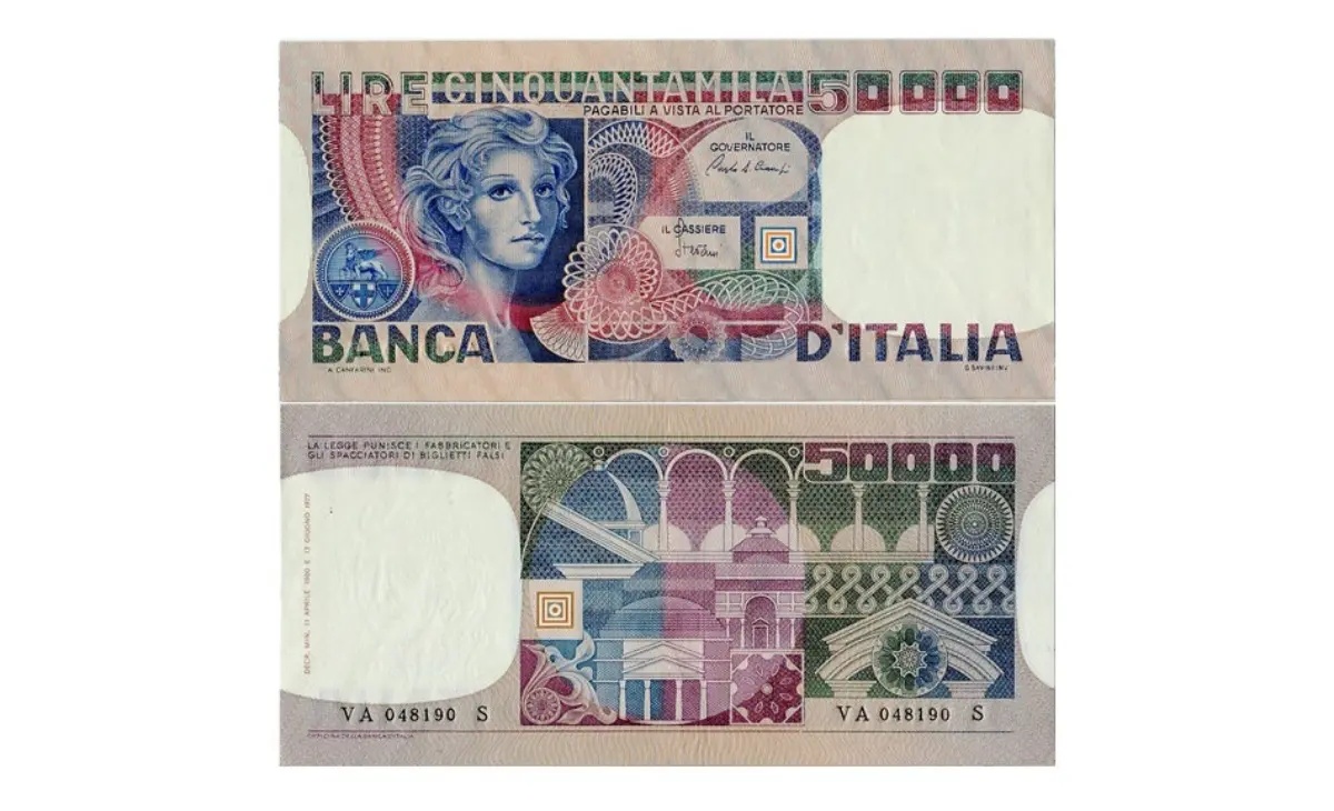 Valore banconota da 50.000 Lire volto di donna