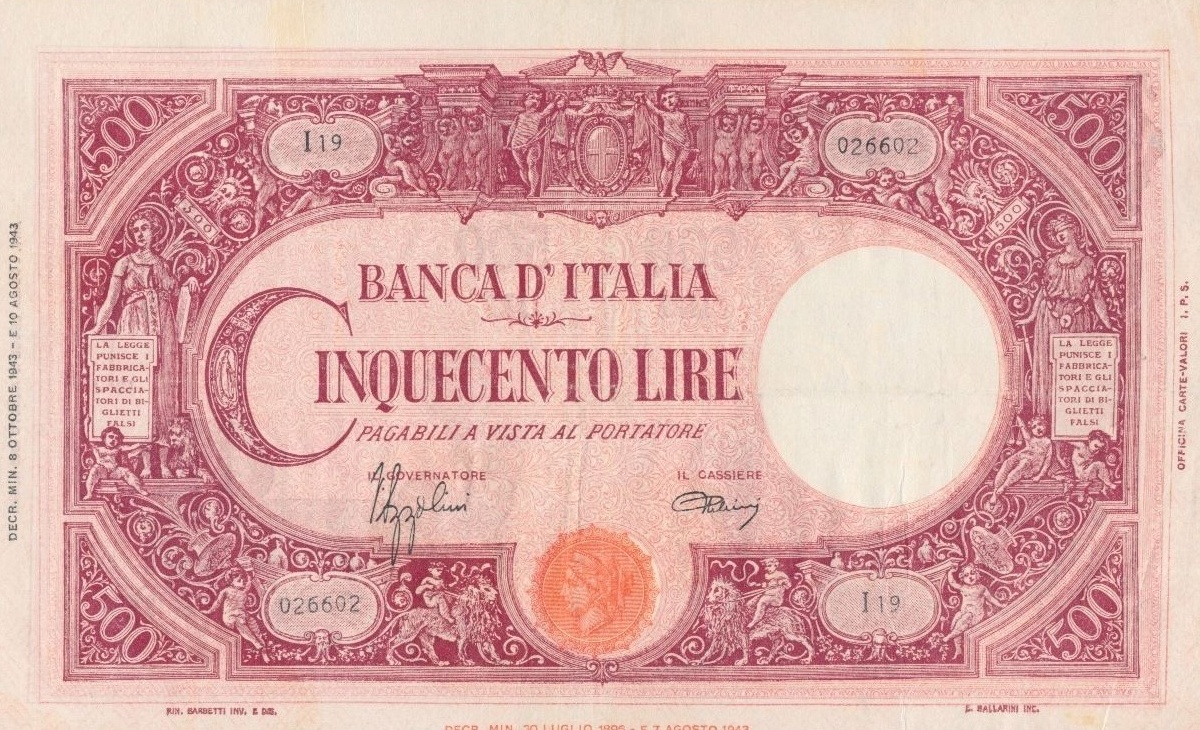 Valore banconota da 500 Lire di Carta Grande C