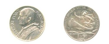 5 Lire Vaticano Papa Pio XI